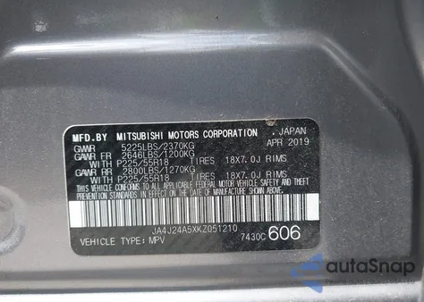 2019 Mitsubishi Outlander Phev Gt from USA, damaged, VIN JA4J24A5XKZ051210